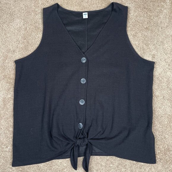Old Navy Tank Womens XXL Tall Black Sleeveless Capsule Travel Basic Button Front - Picture 1 of 9